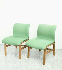 日進木工　Nissin 飛騨家具　みどり色　アームレスチェア　椅子　モダンチェア　２脚セット　シンプル　北欧モダン　木製フレーム