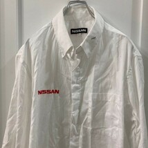 ya187 NISSAN 長袖シャツ ユニフォームウエア ホワイト 白 メンズ 3L 襟に汚れあり。_画像2