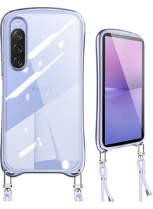 ER-70@Xperia 10 V ケース クリア ショルダー Sony Xperia 10 V 肩掛け 首掛け SOG11 ストラップ付き　パープル