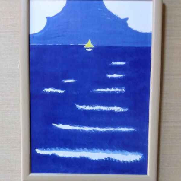 青い海と黄色い帆のヨット　RIKA ISHIDA作 風景画