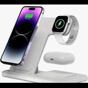 3way ワイヤレス充電器　Apple Watch AirPodsiPhone白 置くだけ充電 Watchスタンド Pro充電器