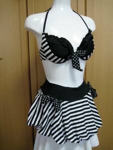  white . black. stripe wire bikini swimsuit (11L) skirt set new goods 