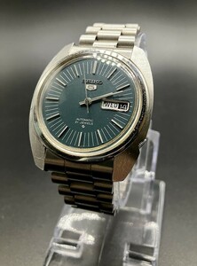 SEIKO　セイコー5　ダークグリーン文字盤　21石　AT　バンド・クラスプ社外品　稼働品　日時曜日調整可　アティーク