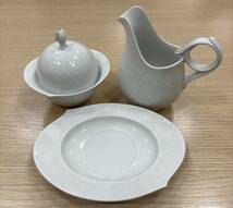 #15890 Meissen マイセン 波の戯れ ホワイト シュガーポット＆クリーマー セット 29824 未使用長期保管 1円スタート_画像1