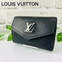 1円 ルイヴィトン【極美品 ポルトフォイユ 三つ折り財布】 LOUIS VUITTON ミニ財布 ロックミニ M63921 カーフレザー 金具 ノワール 黒_画像1