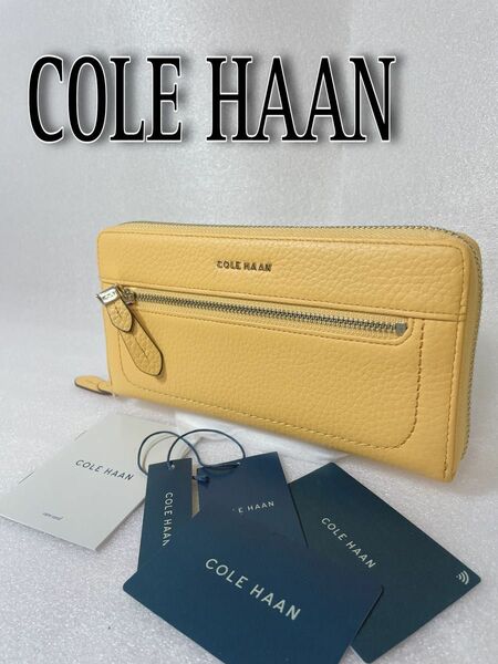 美品 COLE HAAN 長財布　コール ハーン 長財布 ラウンドファスナー　イエロー レザー