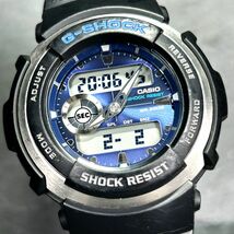 美品 海外モデル CASIO カシオ G-SHOCK ジーショック G-300-2A 腕時計 クオーツ アナデジ カレンダー 多機能 ブルー文字盤 動作確認済み_画像1