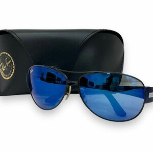 美品 Ray-Ban レイバン サングラス 眼鏡 アイウェア ファッション ブランド ケース付き ティアドロップ RB3467 レギュラーフィット ブルー