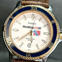 1994年 USAワールドカップ記念モデル CASIO カシオ SWC-15 腕時計 クオーツ アナログ カレンダー レザーベルト 電池交換済み 動作確認済み_画像2