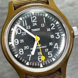 美品 TIMEX タイメックス Camper キャンパー 91 腕時計 機械式 手巻き アナログ 3針 布製ベルト グリーン ブラック文字盤 動作確認済み