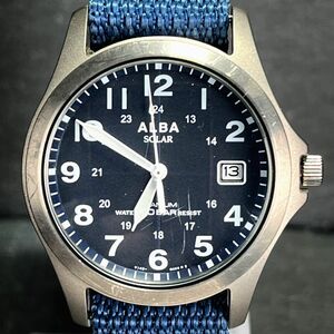 SEIKO セイコー ALBA アルバ V145-0AN0 メンズ 腕時計 アナログ 3針 ソーラー デイト チタン 紺文字盤 ナイロンベルト 動作確認済み
