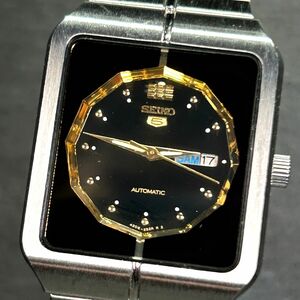 美品 SEIKO セイコー セイコー5 スポーツ 4206-5700 腕時計 機械式 自動巻き ブラック ×ゴールド文字盤 ステンレススチール 動作確認済み