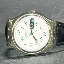 SWATCH スウォッチ AG1994 メンズ 腕時計 アナログ クオーツ デイデイト スケルトン ホワイト文字盤 ブラック レザーベルト 新品電池交換済_画像4