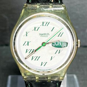 SWATCH スウォッチ AG1994 メンズ 腕時計 アナログ クオーツ デイデイト スケルトン ホワイト文字盤 ブラック レザーベルト 新品電池交換済