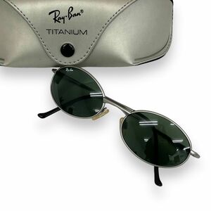 美品 Ray-Ban レイバン サングラス 眼鏡 アイウェア ファッション ブランド ケース付 RB8011 TITANIO チタンリング オーバル グリーン