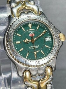 美品 TAG HEUER タグホイヤー WG1226 セル プロフェッショナル 200m デイト クォーツ ボーイズ 腕時計 グリーン コンビ 動作確認