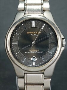 SEIKO セイコー ALBA アルバ EPSILON イプシロン V732-0100 メンズ アナログ 腕時計 ブラック文字盤 メタルベルト 電池交換済 動作確認済