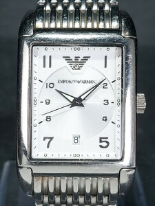 EMPORIO ARMANI エンポリオアルマーニ AR-0273 メンズ アナログ 腕時計 ホワイト文字盤 デイトカレンダー メタルベルト 動作確認済み