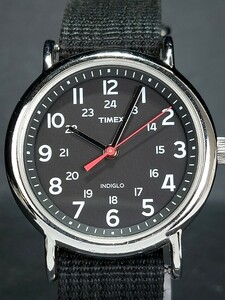 TIMEX タイメックス T2N647 メンズ アナログ 腕時計 ブラック文字盤 布製ベルト ステンレス シンプルデザイン 電池交換済み 動作確認済み