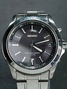 SEIKO セイコー SPIRIT スピリット SBTM017 メンズ アナログ 電波ソーラー 腕時計 ブラック文字盤 カレンダー メタルバンド 動作確認済み