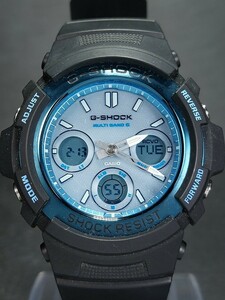 箱付き CASIO カシオ G-SHOCK ジーショック マルチバンド6 AWG-M100SF-2A メンズ デジアナ 電波ソーラー 腕時計 ブルーシアン 動作確認済み