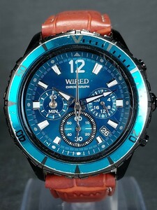SEIKO セイコー WIRED ワイアード AGAW430 メンズ アナログ 腕時計 シアンブルー文字盤 クロノグラフ デイトカレンダー 新品電池交換済み