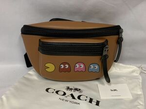 ●COACH コーチ×パックマン ウエストポーチ F72922 ボディバッグ 美品 本革 コラボ 165/657B