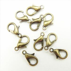 金古美 カニカン 12mm×7mm 10個セット アンティークゴールド ナスカン フック 留め具 接続パーツ アクセサリー パーツ 手芸 金具 kspts