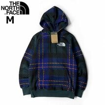 1円～!売切!【正規新品】THE NORTH FACE◆W HOLIDAY HOODIE パーカー US限定 上質 男女兼用 裏起毛 ロゴ刺繍(M)青 緑 チェック柄 181130-35_画像3