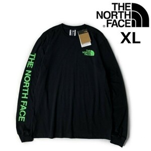 1円～!売切!【正規新品】THE NORTH FACE◆L/S HIT GRAPHIC TEE 長袖 Tシャツ ロンT US限定 2023最新 袖ロゴ 男女兼用(XL)黒 180902-23