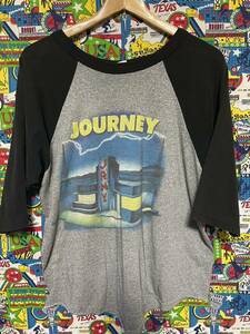 1980年代 ヴィンテージ JOURNEY ジャーニー バンドTシャツ XL(46)USA製／バンT／ロックT／ツアーT／vintage／ナス紺／墨黒／ムービーT