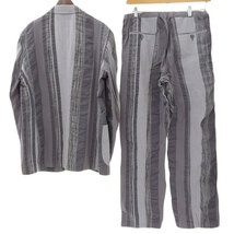 イッセイミヤケ ISSEY MIYAKE コットン100% ストライプ セットアップ パンツ ジャケット メンズ グレー size2 09SS [Y02987]_画像2