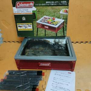 ◇ 訳アリ Coleman 2Way グリル レッド キャンプ バーベキュー アウトドア 網欠品 コールマン 現状品 ◇ N91045