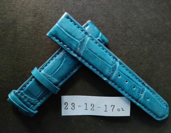 シャムワニ使用本革クロコダイル腕時計ベルト20mm ブルー 本物【商品番号23-12-17-02】