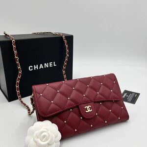 CHANEL シャネル 長財布 マトラッセ 財布 チェーンウォレット ショルダーバッグ ココマーク 海外並行輸入　お財布バッグ　赤