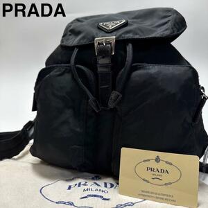 432【美品】Gカード付　プラダ PRADA　ナイロン　レザー　革　三角ロゴ　ブラック　黒　リュックサック　バックパック