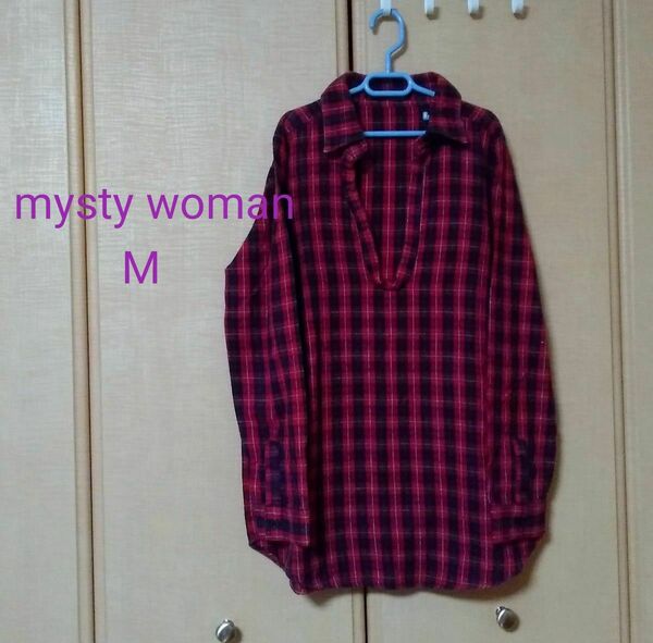 mysty woman チェックシャツ 赤チェック ネルシャツ スキッパー