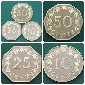 【60208】未使用品　マルタ　1979年　50セント　25セント　10セント　おまとめ3点　世界コイン　硬貨　貨幣