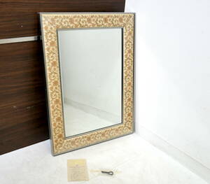 ▲(R602-E184)SHISEIDO 資生堂 花椿会 ドレッシングミラー 鏡 化粧鏡 花柄 壁掛け 約58×43×2.5cm アンティーク