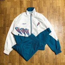 〜80s デサント社 adidas ウインドブレーカー セットアップ 白 孔雀青 Lサイズ 古着 ヴィンテージ アディダス_画像1