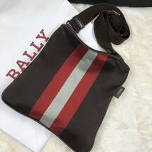 BALLY バリー メンズ ショルダーバッグ サコッシュ クロスボディ 斜め掛け トレインスポッティング ナイロン レザー ブラウン ストライプ _画像1