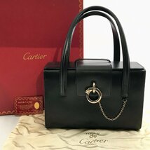 1円 美品 Cartier カルティエ パンテール カーフレザー ハンド バッグ ブラック a1816_画像1