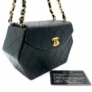 1円 良品 CHANEL シャネル マトラッセ ラムスキン 六角形 ターンロック ショルダー バッグ ブラック ga1644