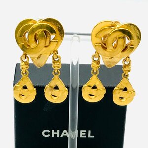 １円 超美品 CHANEL シャネル ココマーク ハート ディアドロップ フリンジ ヴィンテージ イヤリング ゴールド 97P a1978