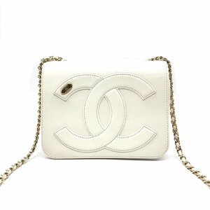 1円 良品 CHANEL シャネル ラムスキン ココマーク ミニ チェーン ショルダー バッグ ホワイト a1604