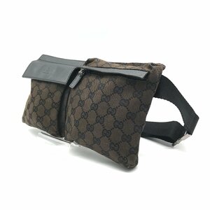 1円 GUCCI グッチ GGキャンバス レザー ボディバッグ ウエストポーチ ブラック a1905