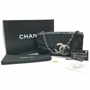 １円 CHANEL シャネル デカココマーク チョコバー パテント チェーン ショルダー バッグ ブラック a660