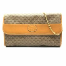 １円 外観美品 GUCCI グッチ マイクロシマ ロゴ 2WAY クラッチ チェーン ショルダー バッグ キャメル a2149_画像1