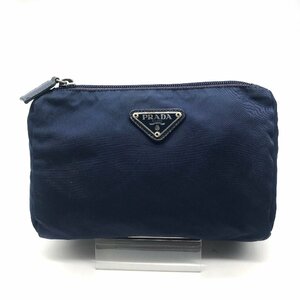 1円 良品 PRADA プラダ テスート 三角ロゴ ポーチ ナイロン ネイビー 小物入れ k1414