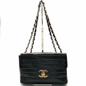 CHANEL シャネル 横型 マドモアゼル デカココ ラムスキン Wチェーン ショルダー バッグ ブラック 良品 a538